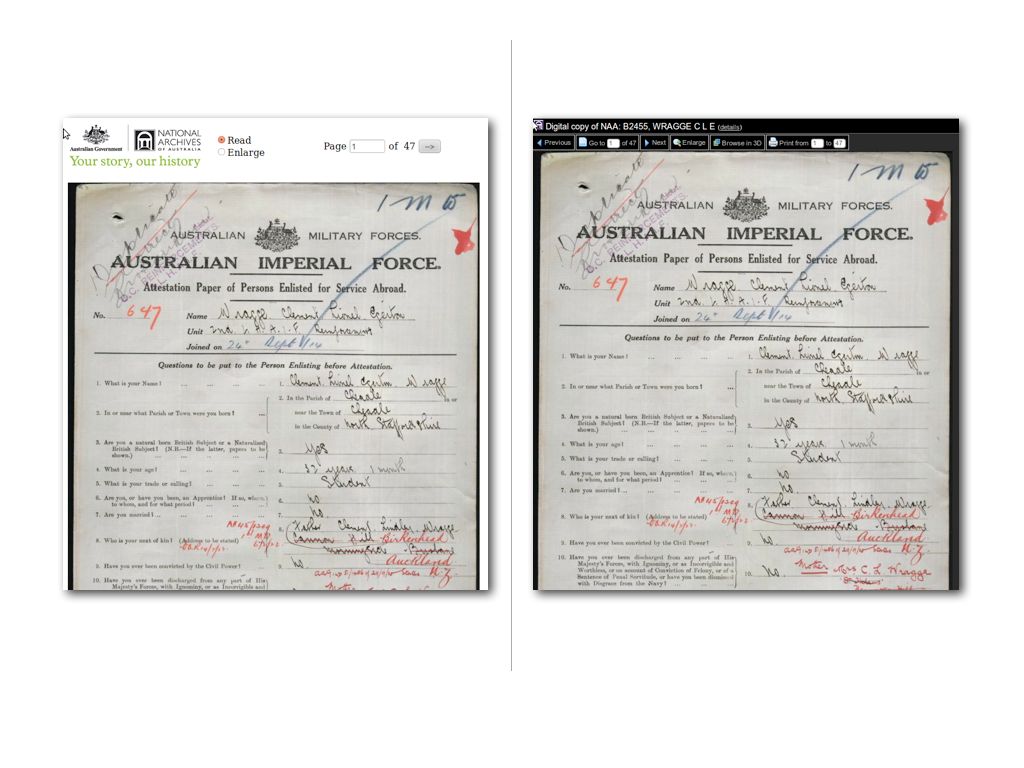 Image of modified interface for accessing the National Archives of Australia files